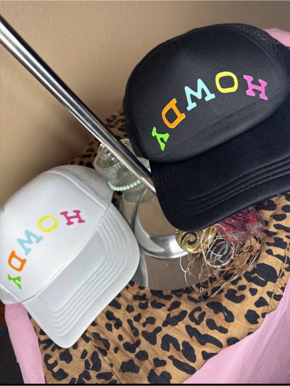 Custom HOWDY graphic Color-Block Logo Trucker Hat - Black or white available